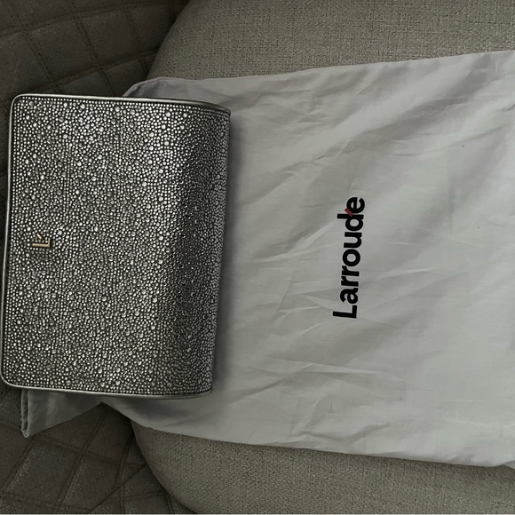 Larroude Erin crystal silver gray  clutch bag with removable gold chain strap - Picture 11 of 14